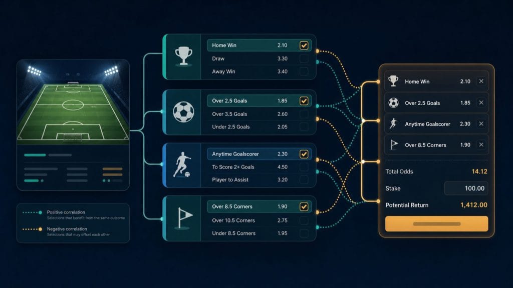 Bet Builder là gì: Sơ đồ Bet Builder kết hợp các lựa chọn có tương quan trong cùng trận