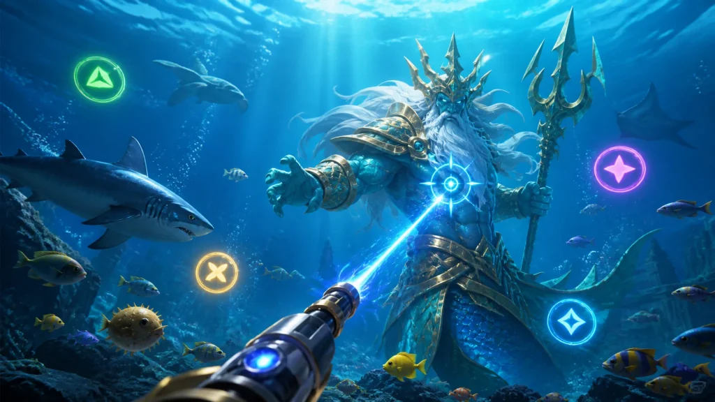 boss trong game bắn cá: Minh họa boss đại dương và các mục tiêu trong game bắn cá