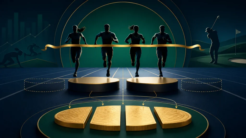 dead heat là gì: Minh họa dead heat khi nhiều vận động viên đồng hạng chia vị trí trả thưởng