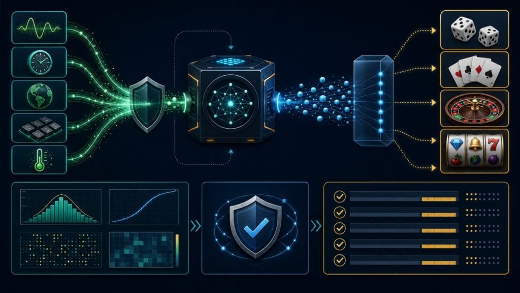 RNG là gì: Minh họa quy trình RNG tạo và ánh xạ số ngẫu nhiên thành kết quả game