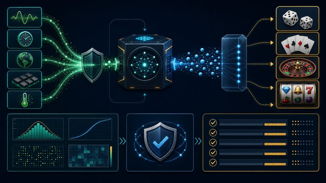 RNG là gì: Minh họa quy trình RNG tạo và ánh xạ số ngẫu nhiên thành kết quả game
