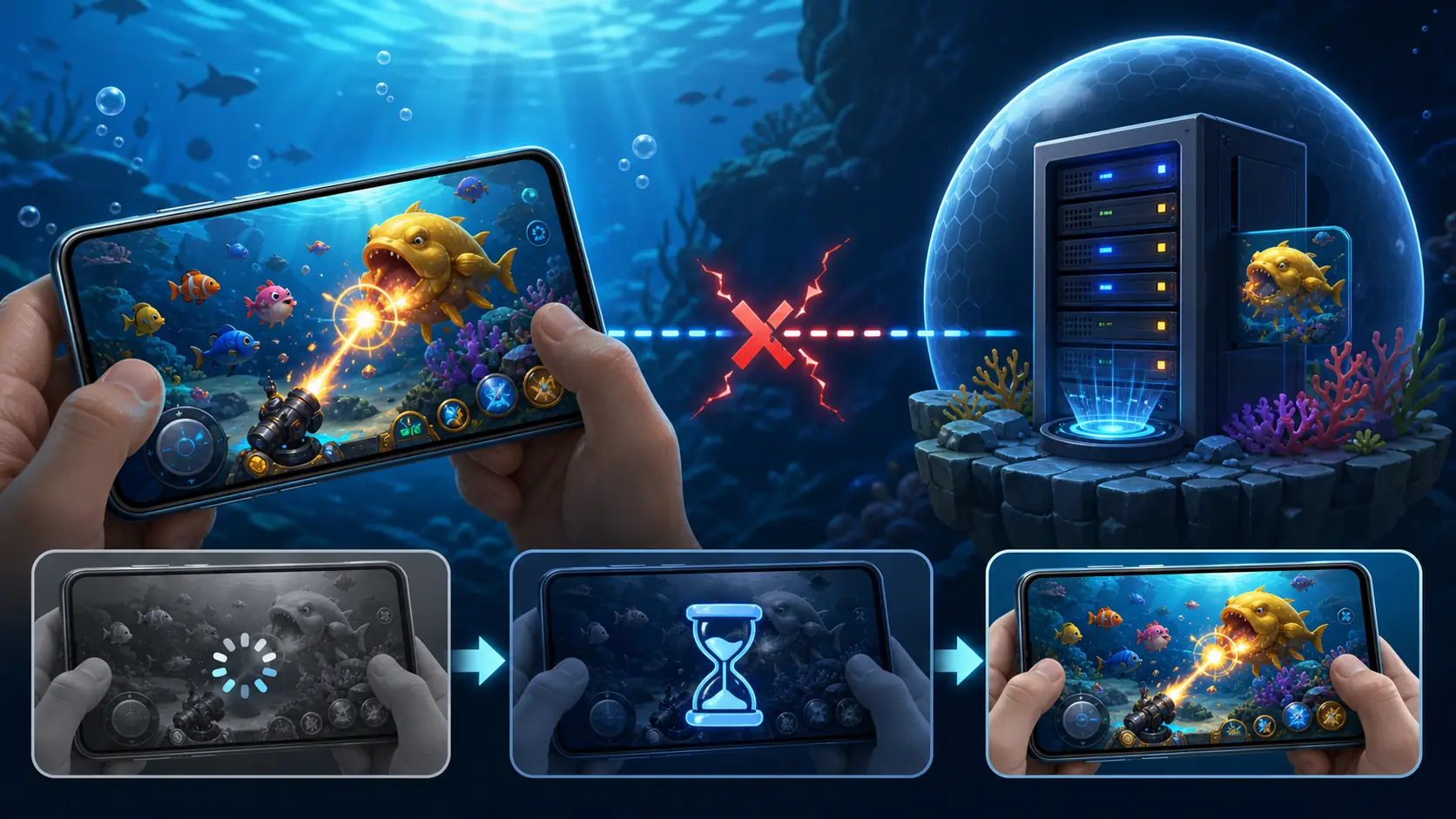 bắn cá bị mất kết nối: Minh họa mất kết nối và khôi phục trạng thái game bắn cá