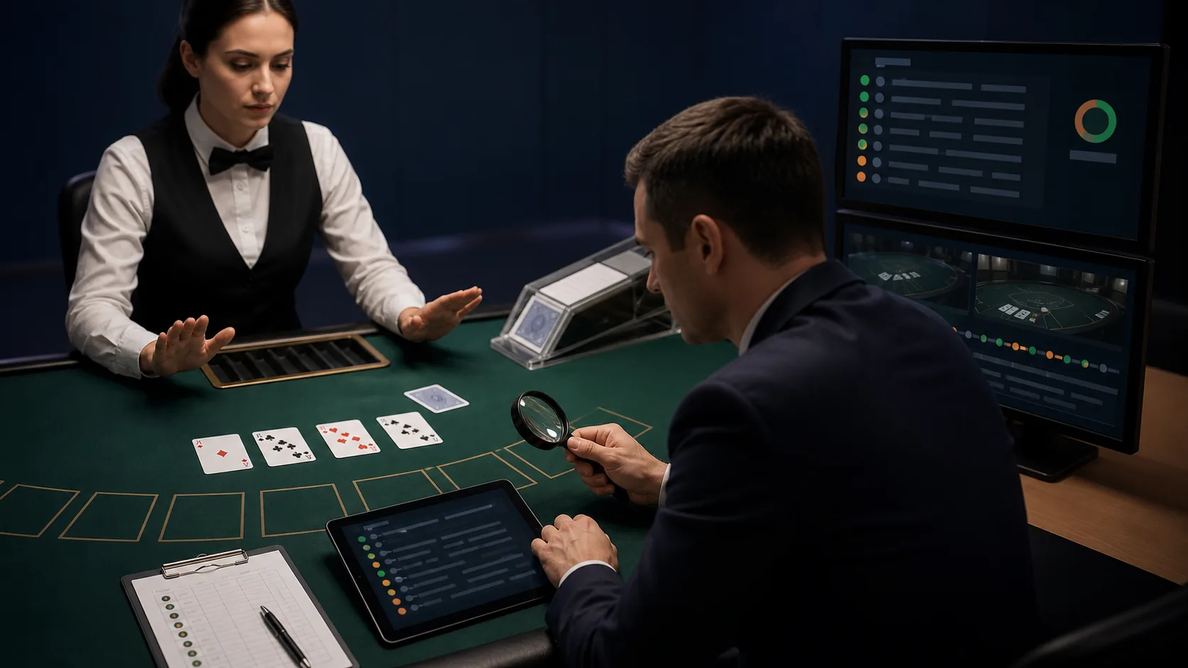 misdeal live casino: Minh họa giám sát viên kiểm tra lỗi chia bài và log ván live casino