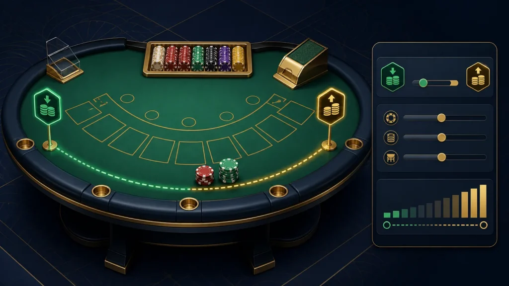 table limits casino: Minh họa mức cược tối thiểu và tối đa tại một bàn casino